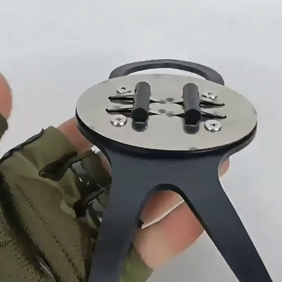 Heel spark plate showing the flint insert and strap